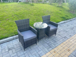 Fimous 3-Piece Pe Rattan Garden Furniture 2 Seater Bistro Set For Patio Dark Grey Mixed - thumbnail 2