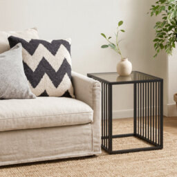 Wyld Haus Porto Organic Side Table Black Metal Frame With Clear Glass Top 40Cm - thumbnail 1