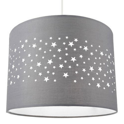 Happy Homewares Stars Decorated Children/kids Soft Grey Cotton Bedroom Pendant Or Lamp Shade - image 1