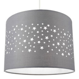 Happy Homewares Stars Decorated Children/kids Soft Grey Cotton Bedroom Pendant Or Lamp Shade - thumbnail 1