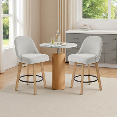 Living And Home Set Of 2 Swivel Bar Stools With Wooden Legs And Round Footrest, 97Cm H - image 1