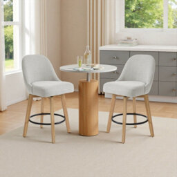 Living And Home Set Of 2 Swivel Bar Stools With Wooden Legs And Round Footrest, 97Cm H - thumbnail 1