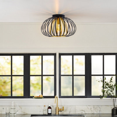 Thehotsale 30Cm Dia Black And Golden Metal Lantern Shape 1-Light Ceiling Light - image 1