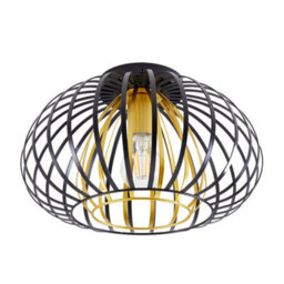 Thehotsale 30Cm Dia Black And Golden Metal Lantern Shape 1-Light Ceiling Light - thumbnail 3