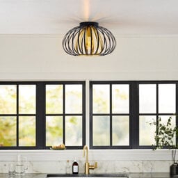 Thehotsale 30Cm Dia Black And Golden Metal Lantern Shape 1-Light Ceiling Light - thumbnail 1