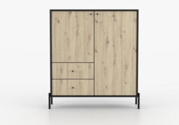 Arte Ravi Chest Of Drawers - Black Frame & Oak Artisan Front W100 X H120 X D40 Cm - Stylish Storage With Two Cabinets & Two Drawers - thumbnail 4