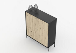 Arte Ravi Chest Of Drawers - Black Frame & Oak Artisan Front W100 X H120 X D40 Cm - Stylish Storage With Two Cabinets & Two Drawers - thumbnail 3