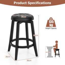 Costway Set Of 2 Bar Stools Kitchen Upholstered Chair 360 Swivel Pub Stool 66Cm - thumbnail 2