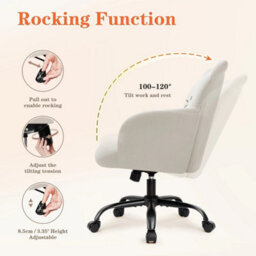 Beige Ergonomic Cute Office Chair, Wide Padded Desk Makeup Armchair For Home Study - thumbnail 4