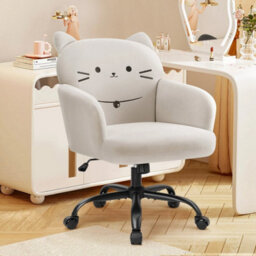 Beige Ergonomic Cute Office Chair, Wide Padded Desk Makeup Armchair For Home Study - thumbnail 5