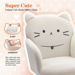 Beige Ergonomic Cute Office Chair, Wide Padded Desk Makeup Armchair For Home Study - thumbnail 6