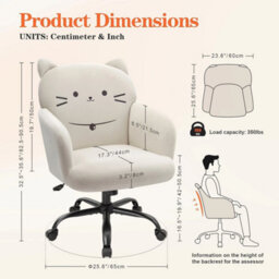 Beige Ergonomic Cute Office Chair, Wide Padded Desk Makeup Armchair For Home Study - thumbnail 2