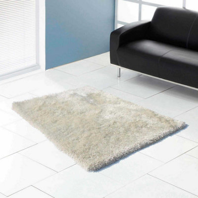 Cream Plain Shaggy Handmade Sparkle Easy To Clean Rug For Dining Room Bedroom And Living Room-60Cm X 110Cm - image 1