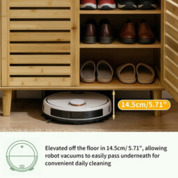 Fativo Bamboo Shoe Storage Cabinet, 5-Tier Shelves With Louvered Doors, H103 X W35 X L75Cm, Holds Up To 15 Pairs - thumbnail 6