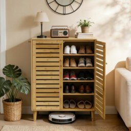 Fativo Bamboo Shoe Storage Cabinet, 5-Tier Shelves With Louvered Doors, H103 X W35 X L75Cm, Holds Up To 15 Pairs - thumbnail 9