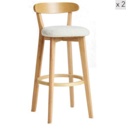 Nordlys Set Of 2 Solid Wood And White Bouclé Bar Stools Modern Design Style Dining Room