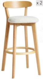 Nordlys Set Of 2 Solid Wood And White Bouclé Bar Stools Modern Design Style Dining Room - thumbnail 2