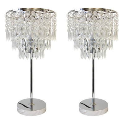 First Choice Lighting Set Of 2 Chrome And Acrylic Crystal Jewelled Table Lamps - image 1