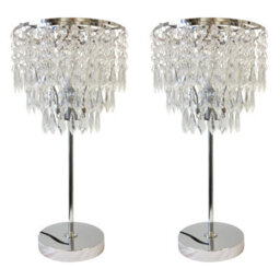 First Choice Lighting Set Of 2 Chrome And Acrylic Crystal Jewelled Table Lamps - thumbnail 1
