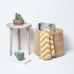 Homescapes Linen Cotton Knitted Round Storage Basket, 42 X 37 Cm - thumbnail 4