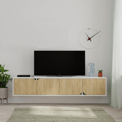 Decortie Spark Modern Tv Unit Multimedia Centre With Storage Cabinet White Oak 180Cm Width - image 1