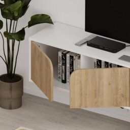Decortie Spark Modern Tv Unit Multimedia Centre With Storage Cabinet White Oak 180Cm Width - thumbnail 7