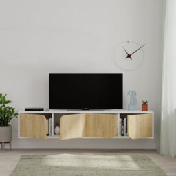 Decortie Spark Modern Tv Unit Multimedia Centre With Storage Cabinet White Oak 180Cm Width - thumbnail 5