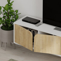 Decortie Spark Modern Tv Unit Multimedia Centre With Storage Cabinet White Oak 180Cm Width - thumbnail 6