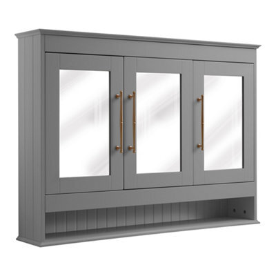 Homestylestore 1050 X 750mm Light Grey Wall Mounted Mirrored Door Bathroom Cabinet And Brushed Copper T Bar Handles - image 1