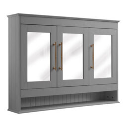 Homestylestore 1050 X 750mm Light Grey Wall Mounted Mirrored Door Bathroom Cabinet And Brushed Copper T Bar Handles - thumbnail 1