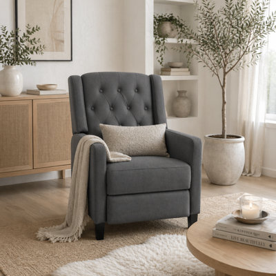 Wyld Haus Lino Microfibre Deep Grey Button-Tufted Recliner Armchair With Integrated Footrest - image 1