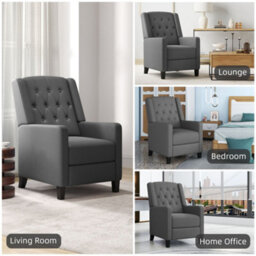 Wyld Haus Lino Microfibre Deep Grey Button-Tufted Recliner Armchair With Integrated Footrest - thumbnail 6