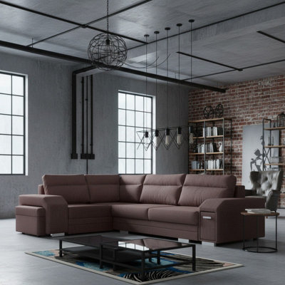 Alvares Living Room Corner Sofa Bed With Polyurethane Foam Wave Springs Loose Back Cushions 305X205X90Cm Brown Left - image 1