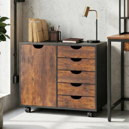 Modern Mobile 5-Drawer Cabinet W/ Door, Office Storage Cabinet - thumbnail 5