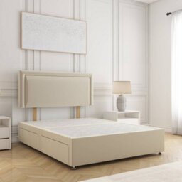 Bsspoke Ella Divan Bed Set Cream Plush Velvet With 24Inch Panel Headboard No Drawers No Mattress In 3Ft 4Ft 4Ft6 5Ft 6Ft