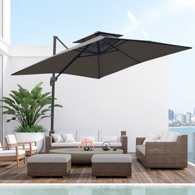 Outsunny Cantilever Parasol Roma Umbrella W/ Base Weights, Dark Grey - image 1