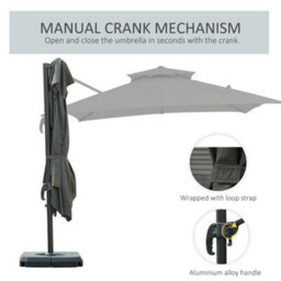 Outsunny Cantilever Parasol Roma Umbrella W/ Base Weights, Dark Grey - thumbnail 7