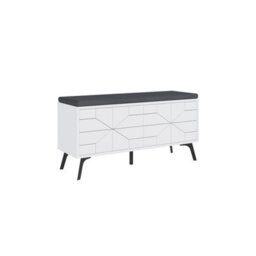 Decortie Modern Dune Shoe Storage Bench White With Fabric Seat 4 Doors Cabinet 107(W)Cm Metal Legs Organizer Hallway - thumbnail 2