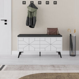Decortie Modern Dune Shoe Storage Bench White With Fabric Seat 4 Doors Cabinet 107(W)Cm Metal Legs Organizer Hallway - thumbnail 5