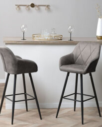 Beliani Set Of 2 Darien Bar Stools With Armrests & Footrest, Fabric, Grey - thumbnail 2