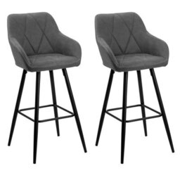 Beliani Set Of 2 Darien Bar Stools With Armrests & Footrest, Fabric, Grey