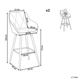 Beliani Set Of 2 Darien Bar Stools With Armrests & Footrest, Fabric, Grey - thumbnail 3