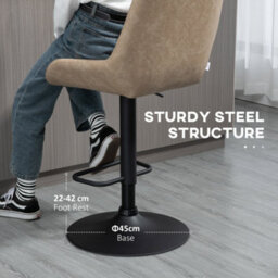 Homcom Pu Leather Padded Bar Stools Set Of 2 With Metal Base, Light Khaki - thumbnail 7