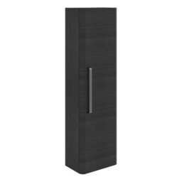 Plum&clay Emery Wall Hung Textured Black Tall Bathroom Cabinet With Gun Grey Bar Handle (H)120Cm (W)35Cm