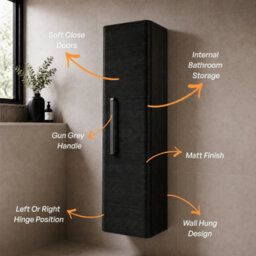 Plum&clay Emery Wall Hung Textured Black Tall Bathroom Cabinet With Gun Grey Bar Handle (H)120Cm (W)35Cm - thumbnail 4