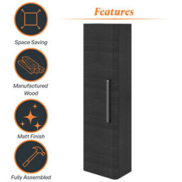 Plum&clay Emery Wall Hung Textured Black Tall Bathroom Cabinet With Gun Grey Bar Handle (H)120Cm (W)35Cm - thumbnail 6