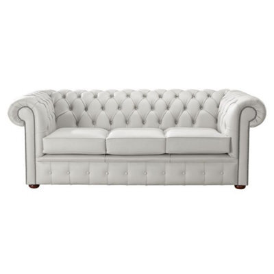 Chesterfield 3 Seater Shelly Almond Leather Sofa Bespoke In Classic Style - image 1