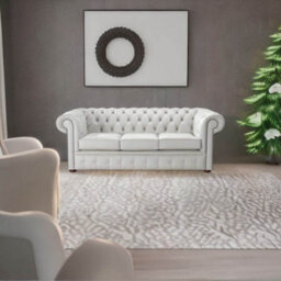 Chesterfield 3 Seater Shelly Almond Leather Sofa Bespoke In Classic Style - thumbnail 2