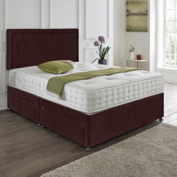 Dining Tables Seoul Matching Headboard Divan Set, 2 Drawer On Same Side With Sprung 1500 Comfort Mattress - Plush Velvet Mulburry - Double - thumbnail 1