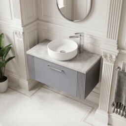 Balterley Belvide Partial Fluted 1 Drawer Wall Hung Vanity Unit With Bellato Grey Laminate Worktop - 800mm - Satin Grey - thumbnail 3